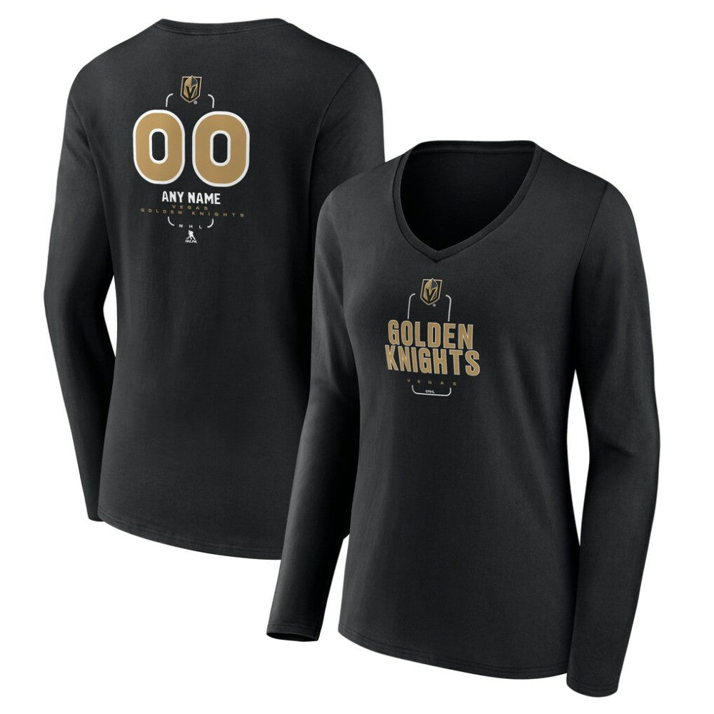 Vegas Golden Knights Women's Personalized Name & Number Midfielder Long Sleeve V-Neck T-Shirt - Black - NHL