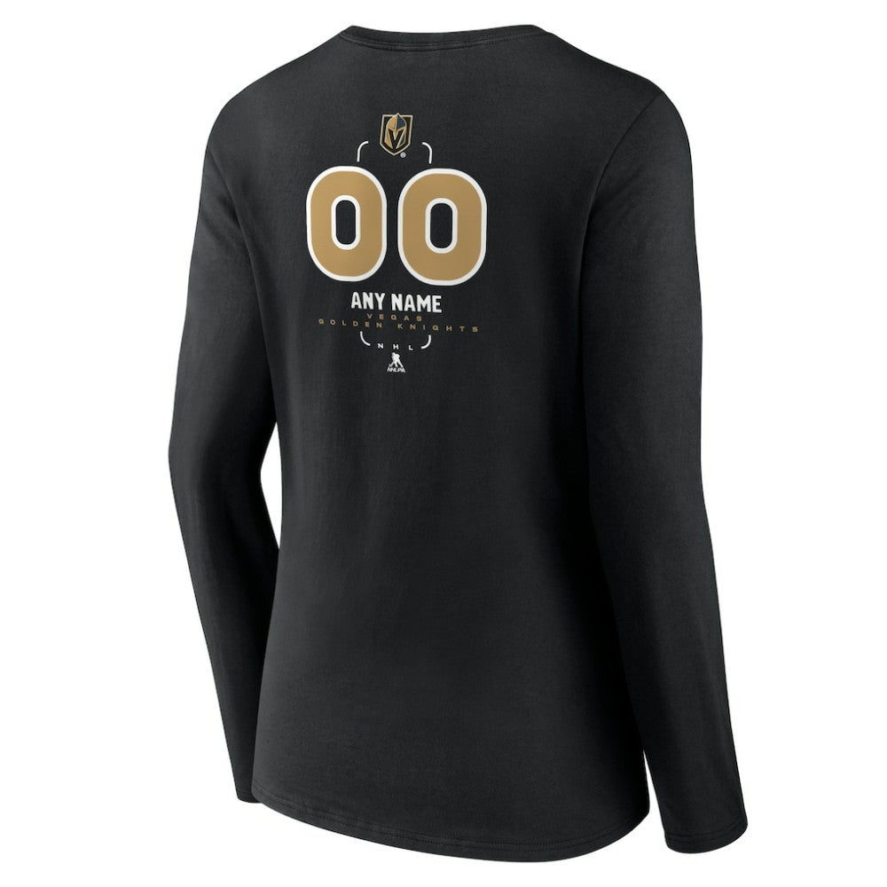 Vegas Golden Knights Women's Personalized Name & Number Midfielder Long Sleeve V-Neck T-Shirt - Black - NHL