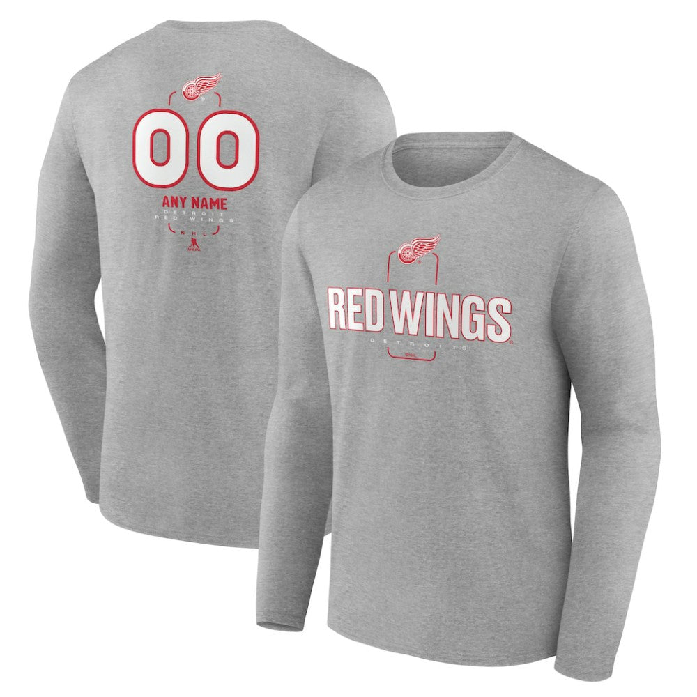Detroit Red Wings Personalized Name & Number Midfielder Long Sleeve T-Shirt - Gray - NHL