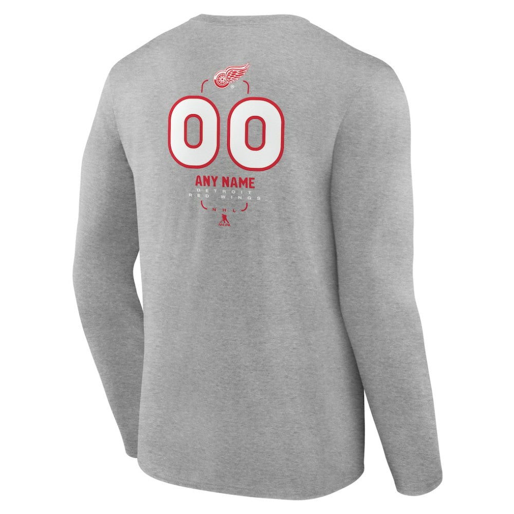 Detroit Red Wings Personalized Name & Number Midfielder Long Sleeve T-Shirt - Gray - NHL