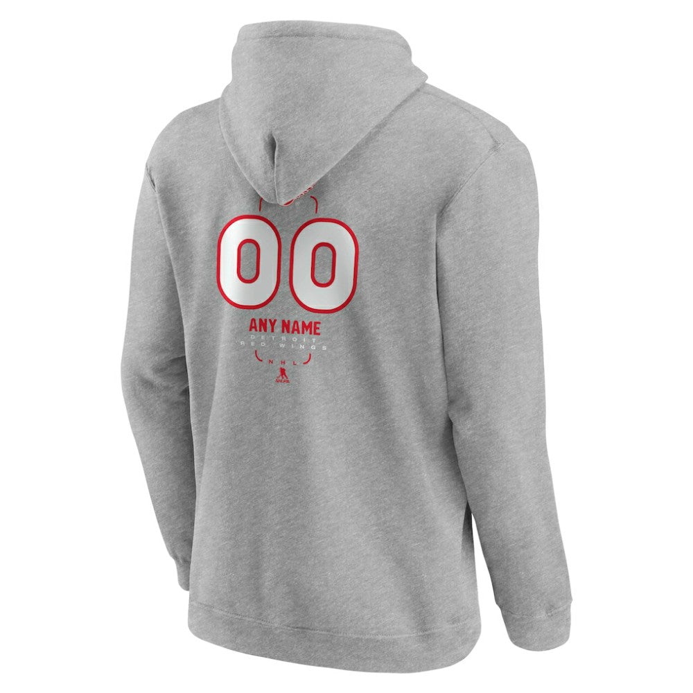 Detroit Red Wings Personalized Name & Number Midfielder Pullover Hoodie - Gray - NHL