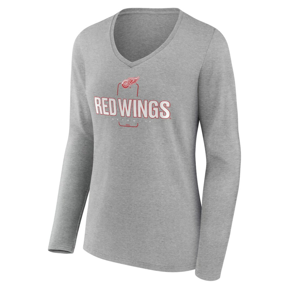 Detroit Red Wings Women's Personalized Name & Number Midfielder Long Sleeve V-Neck T-Shirt - Gray - NHL