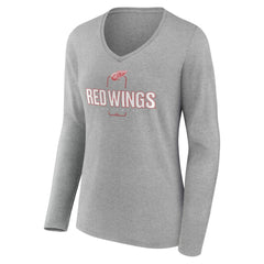 Detroit Red Wings Women's Personalized Name & Number Midfielder Long Sleeve V-Neck T-Shirt - Gray - NHL