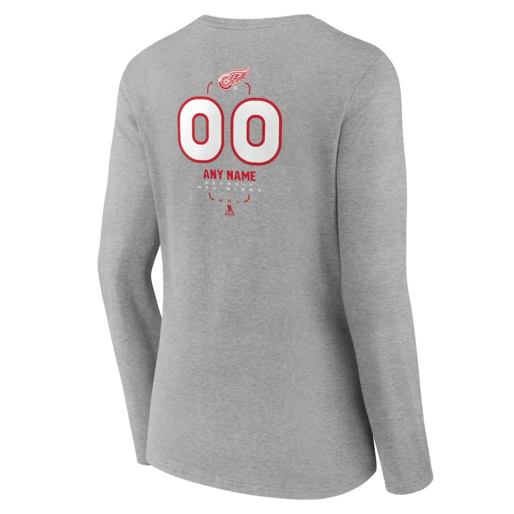 Detroit Red Wings Women's Personalized Name & Number Midfielder Long Sleeve V-Neck T-Shirt - Gray - NHL