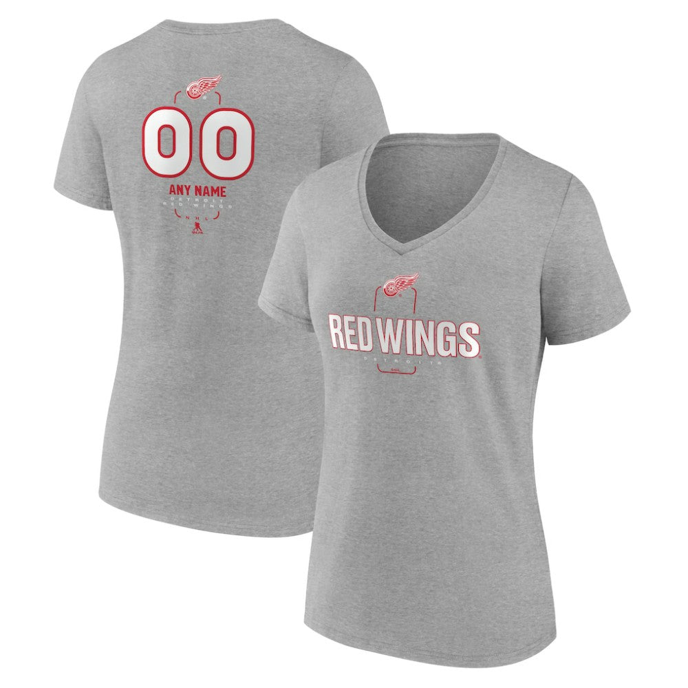 Detroit Red Wings Women's Personalized Name & Number Midfielder V-Neck T-Shirt - Gray - NHL