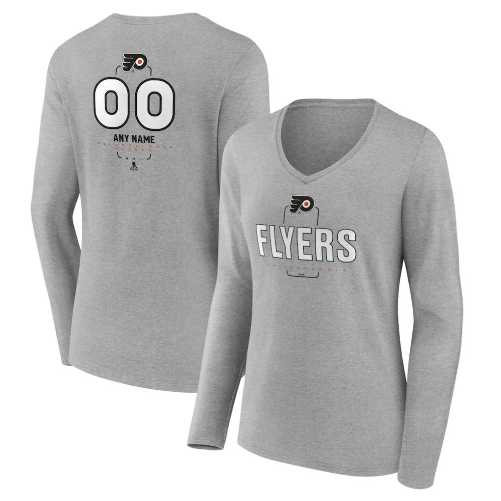 Philadelphia Flyers Women's Personalized Name & Number Midfielder Long Sleeve V-Neck T-Shirt - Gray - NHL