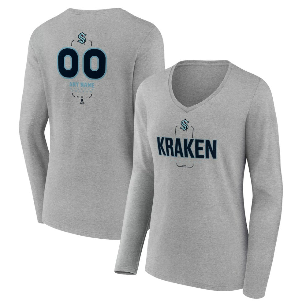 Seattle Kraken Women's Personalized Name & Number Midfielder Long Sleeve V-Neck T-Shirt - Gray - NHL