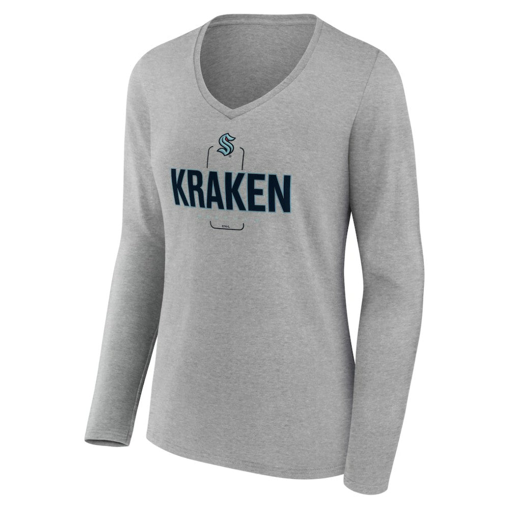 Seattle Kraken Women's Personalized Name & Number Midfielder Long Sleeve V-Neck T-Shirt - Gray - NHL