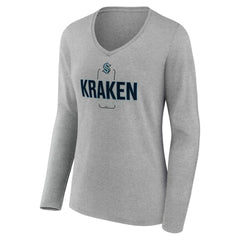 Seattle Kraken Women's Personalized Name & Number Midfielder Long Sleeve V-Neck T-Shirt - Gray - NHL