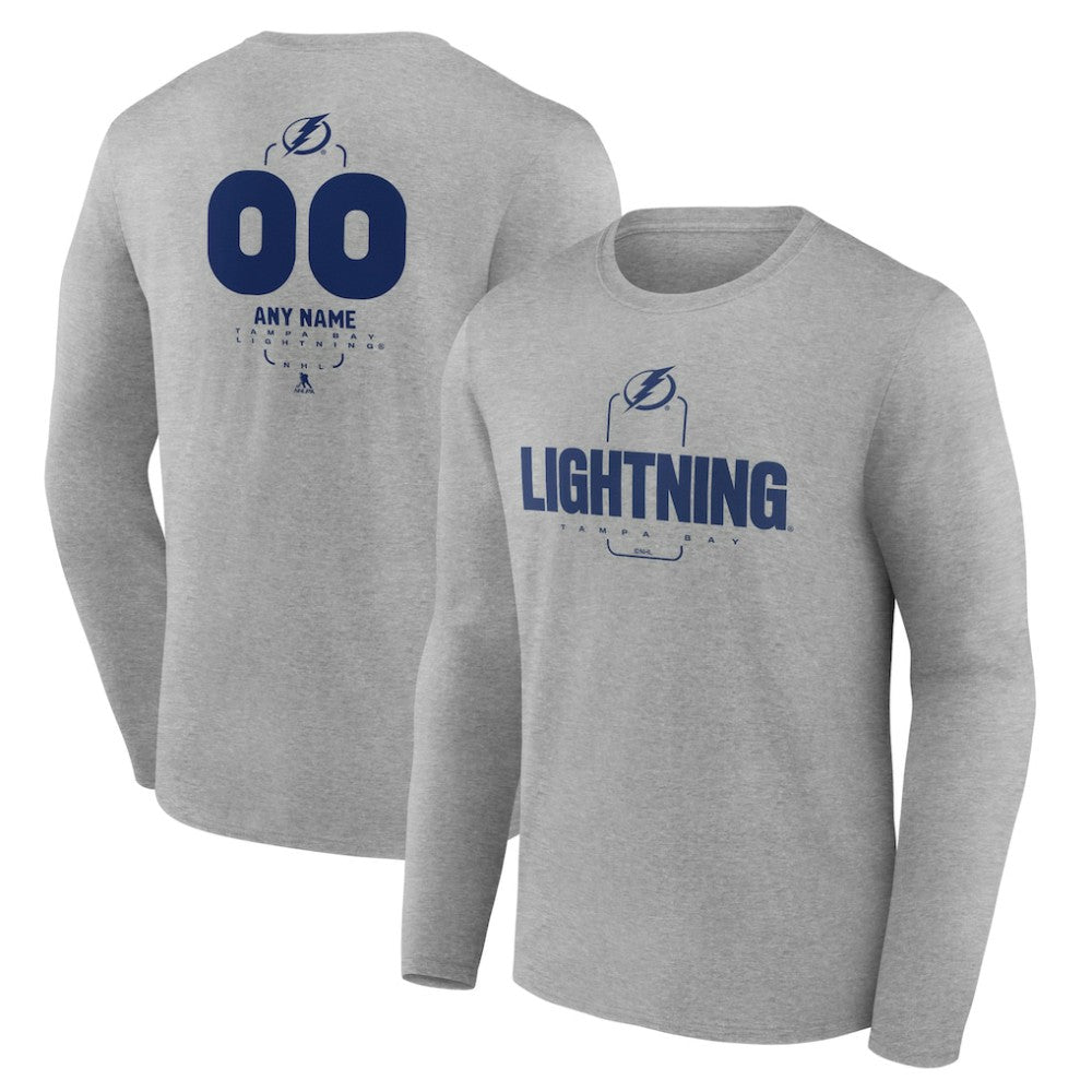 Tampa Bay Lightning Personalized Name & Number Midfielder Long Sleeve T-Shirt - Gray - NHL
