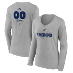 Tampa Bay Lightning Women's Personalized Name & Number Midfielder Long Sleeve V-Neck T-Shirt - Gray - NHL