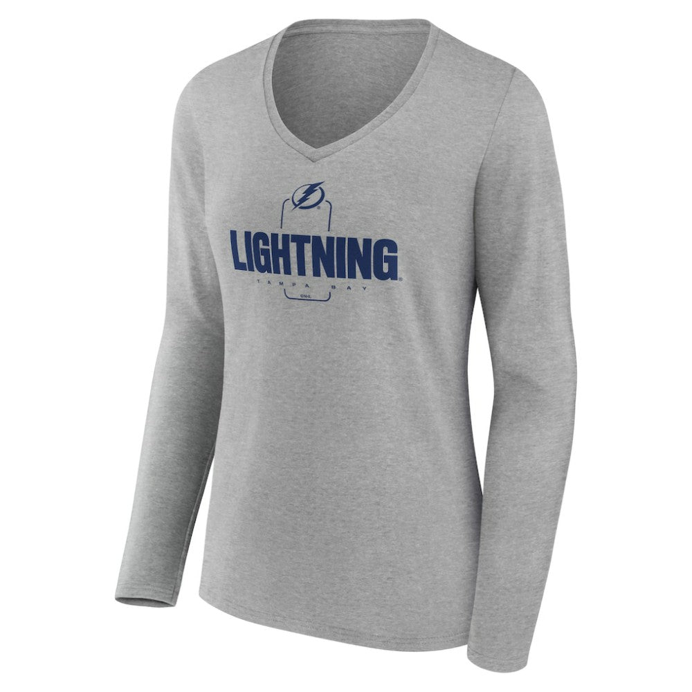 Tampa Bay Lightning Women's Personalized Name & Number Midfielder Long Sleeve V-Neck T-Shirt - Gray - NHL