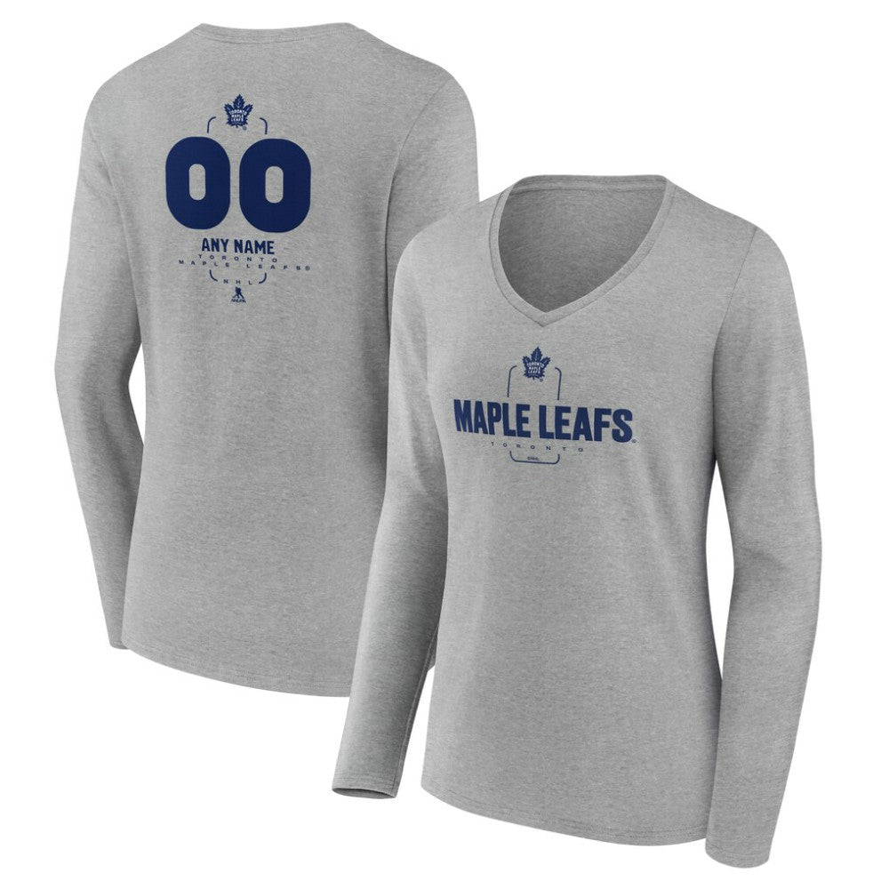 Toronto Maple Leafs Women's Personalized Name & Number Midfielder Long Sleeve V-Neck T-Shirt - Gray - NHL