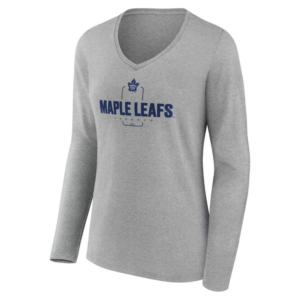 Toronto Maple Leafs Women's Personalized Name & Number Midfielder Long Sleeve V-Neck T-Shirt - Gray - NHL