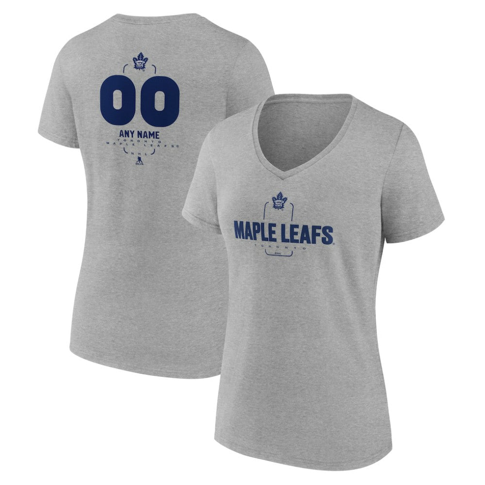 Toronto Maple Leafs Women's Personalized Name & Number Midfielder V-Neck T-Shirt - Gray - NHL