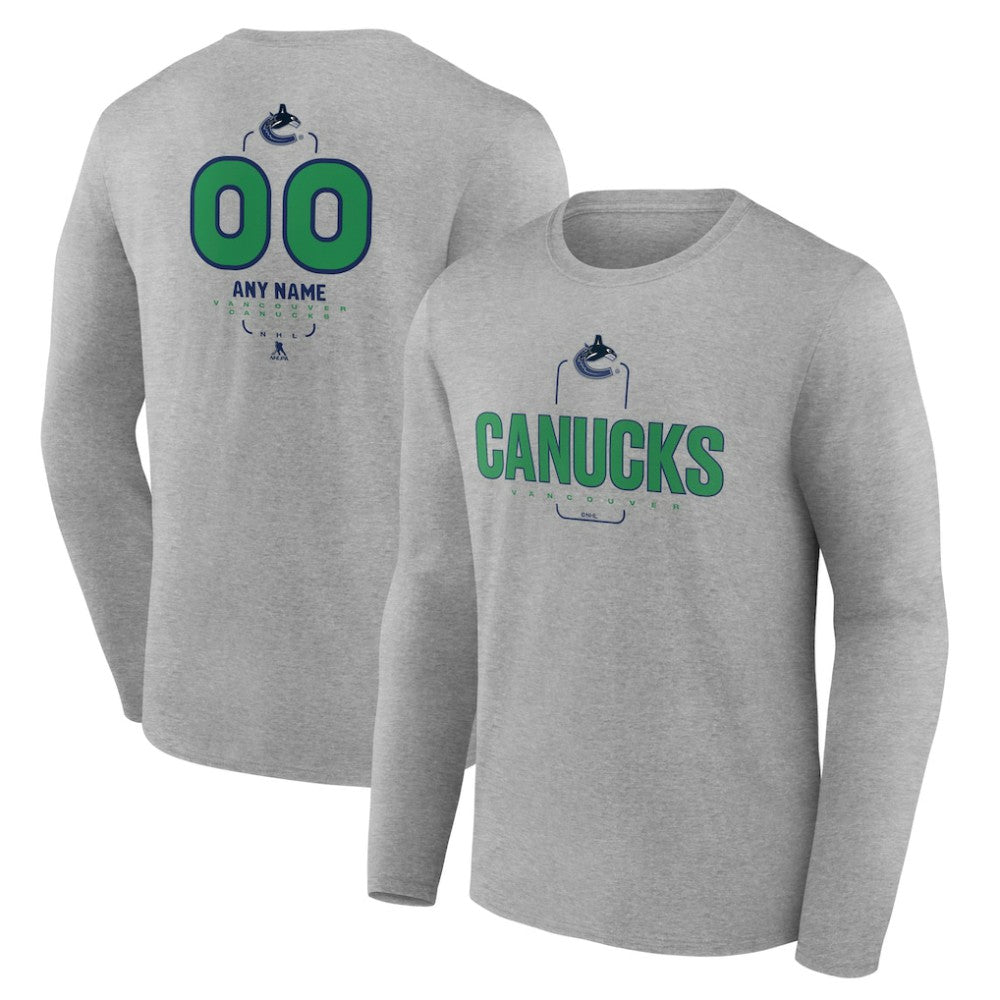 Vancouver Canucks Personalized Name & Number Midfielder Long Sleeve T-Shirt - Gray - NHL
