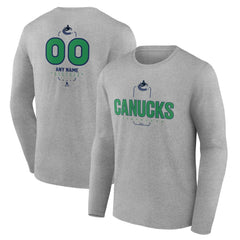 Vancouver Canucks Personalized Name & Number Midfielder Long Sleeve T-Shirt - Gray - NHL