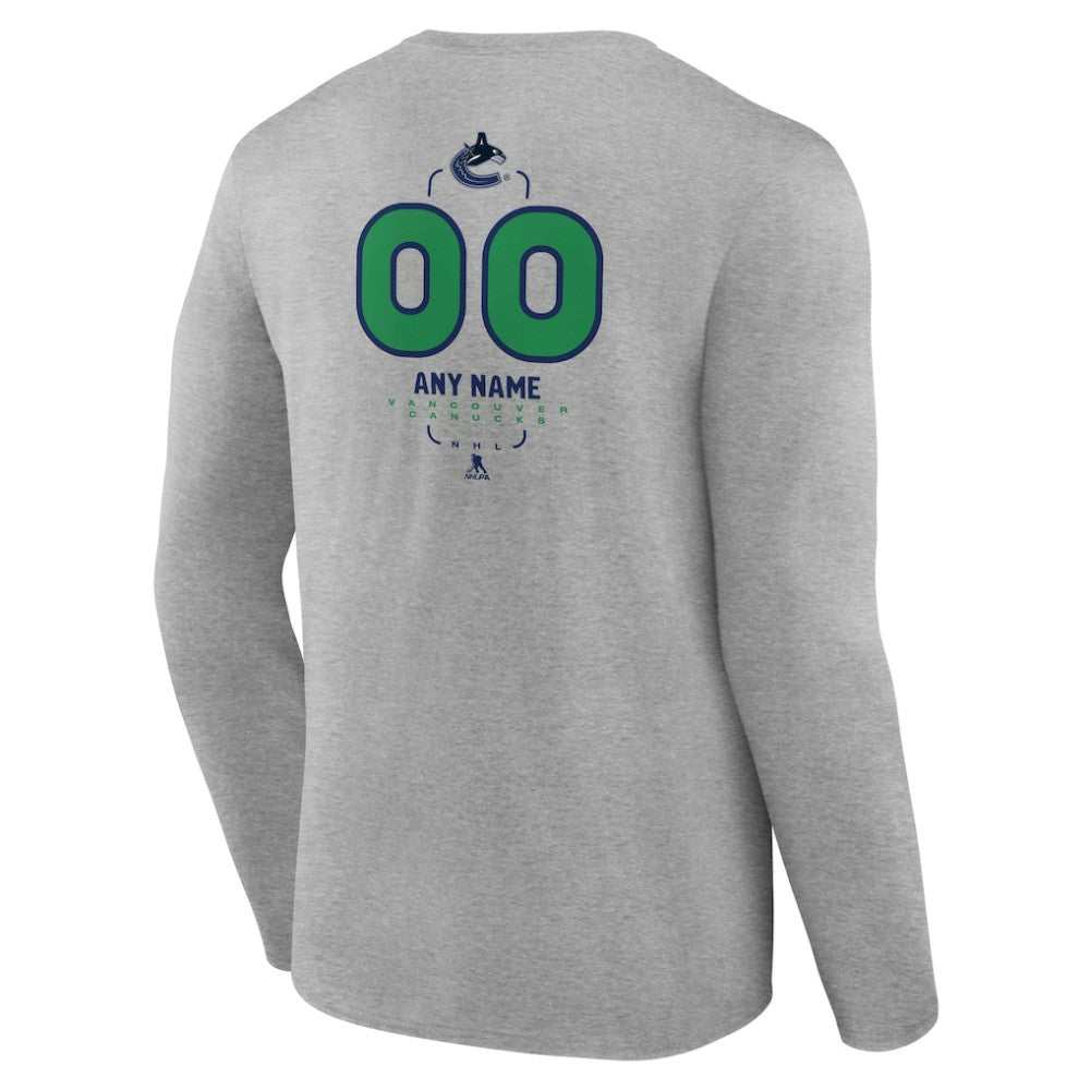 Vancouver Canucks Personalized Name & Number Midfielder Long Sleeve T-Shirt - Gray - NHL