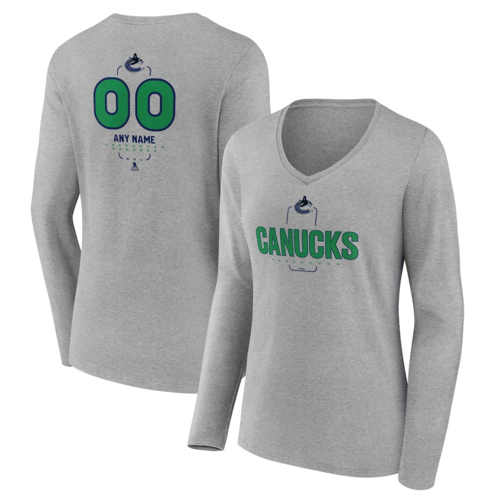 Vancouver Canucks Women's Personalized Name & Number Midfielder Long Sleeve V-Neck T-Shirt - Gray - NHL