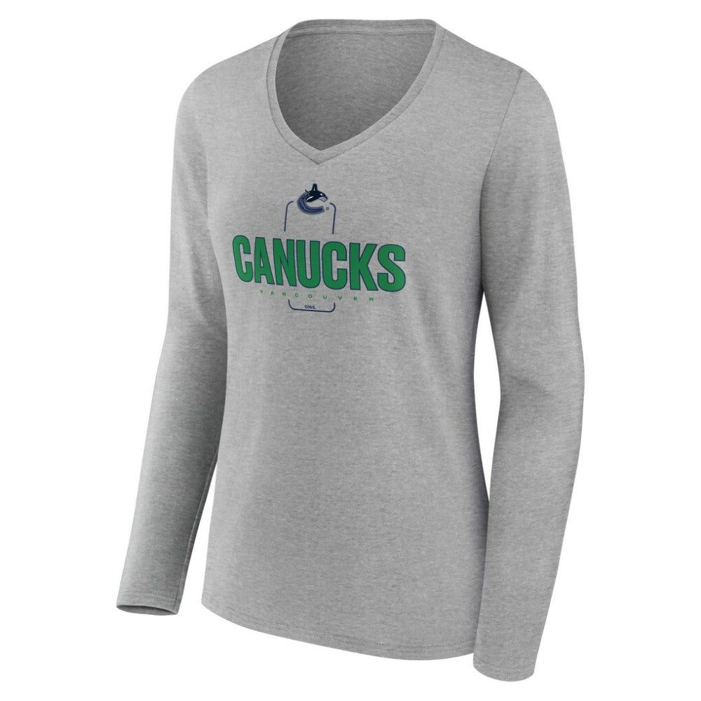 Vancouver Canucks Women's Personalized Name & Number Midfielder Long Sleeve V-Neck T-Shirt - Gray - NHL
