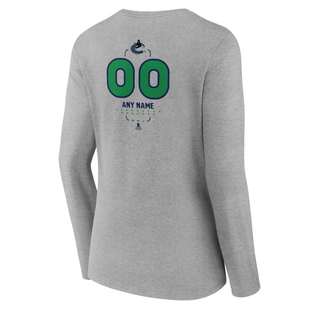 Vancouver Canucks Women's Personalized Name & Number Midfielder Long Sleeve V-Neck T-Shirt - Gray - NHL