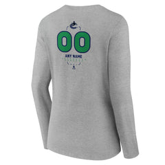 Vancouver Canucks Women's Personalized Name & Number Midfielder Long Sleeve V-Neck T-Shirt - Gray - NHL