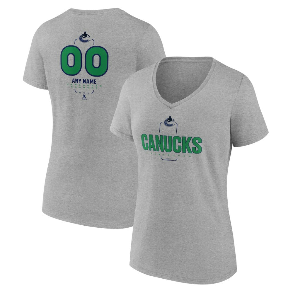 Vancouver Canucks Women's Personalized Name & Number Midfielder V-Neck T-Shirt - Gray - NHL