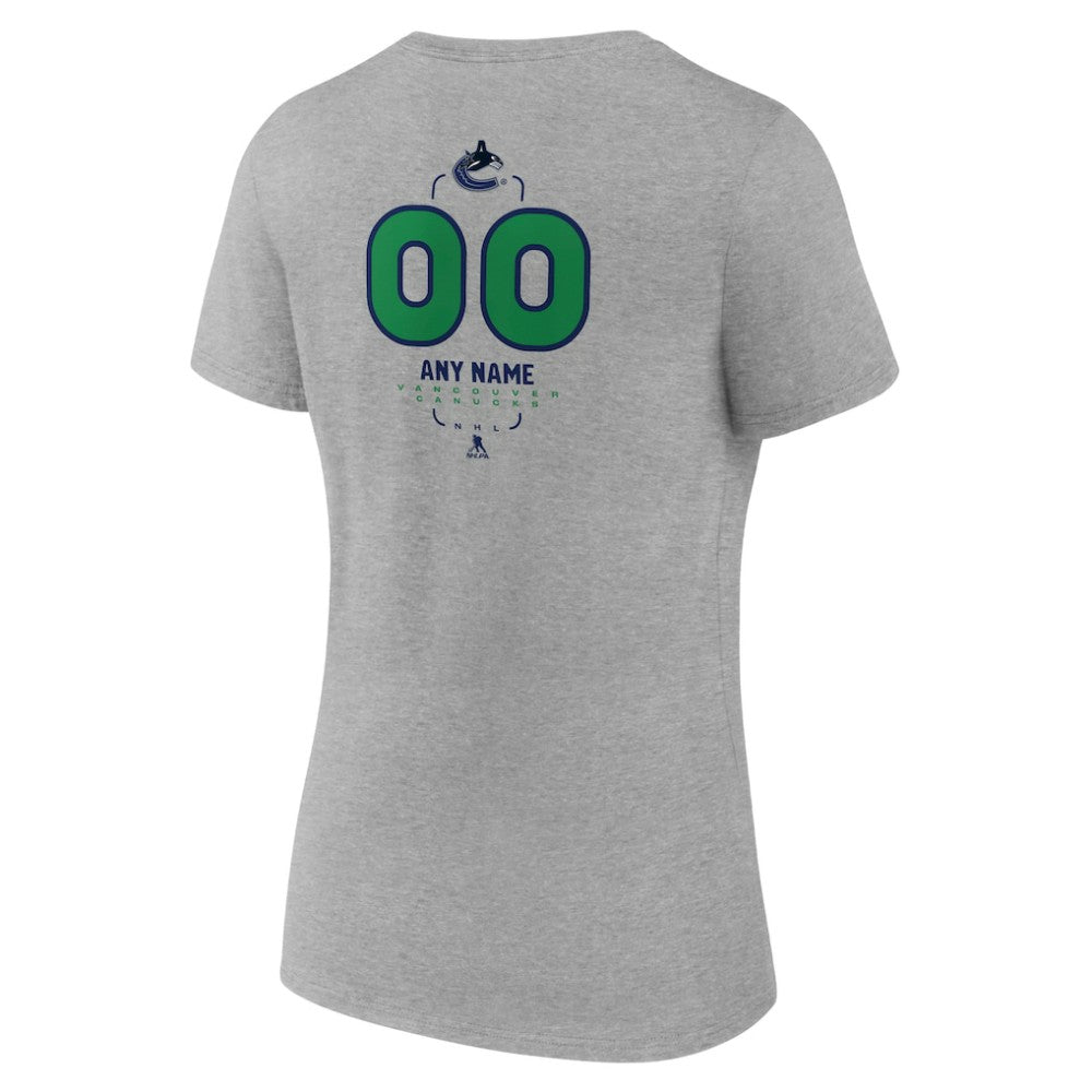 Vancouver Canucks Women's Personalized Name & Number Midfielder V-Neck T-Shirt - Gray - NHL