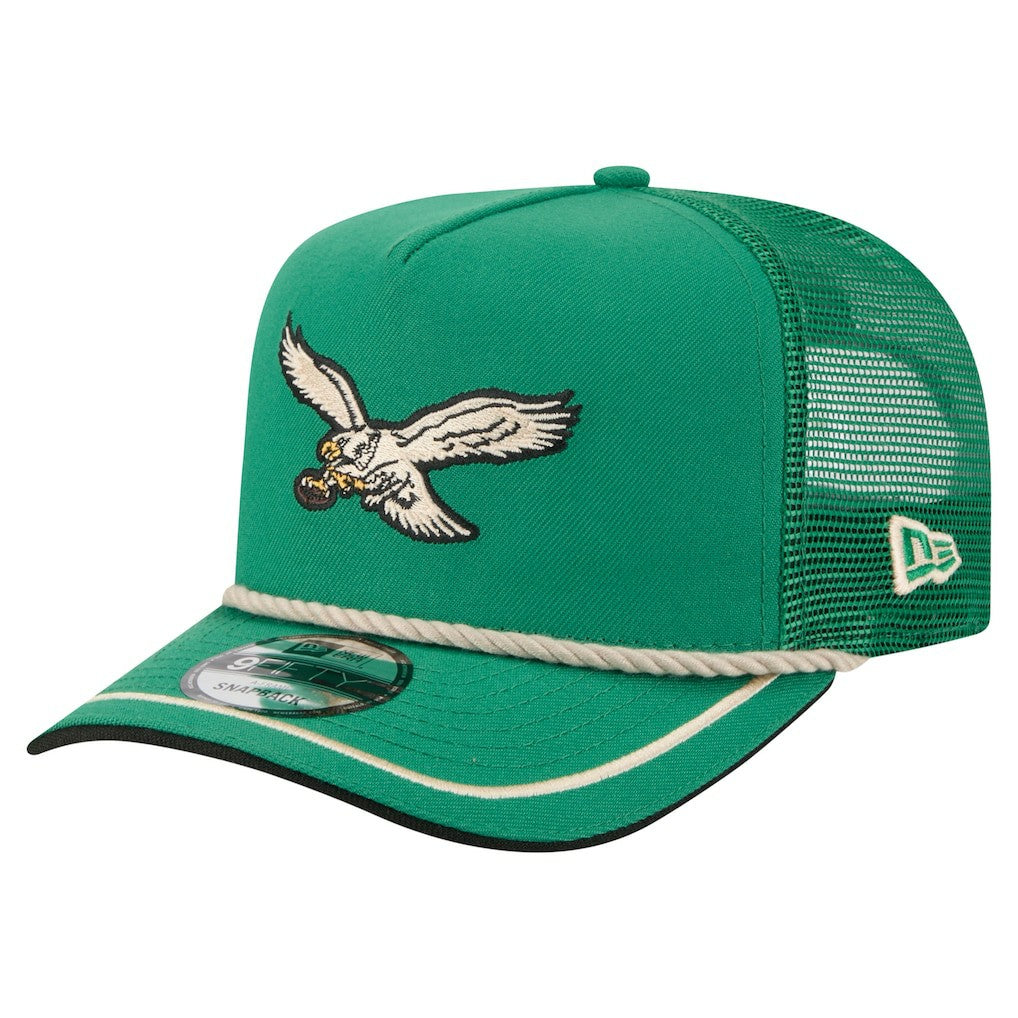 Philadelphia Eagles New Era Vintage Team Rope A-Frame Trucker 9FIFTY Snapback Hat Kelly Green | NFL