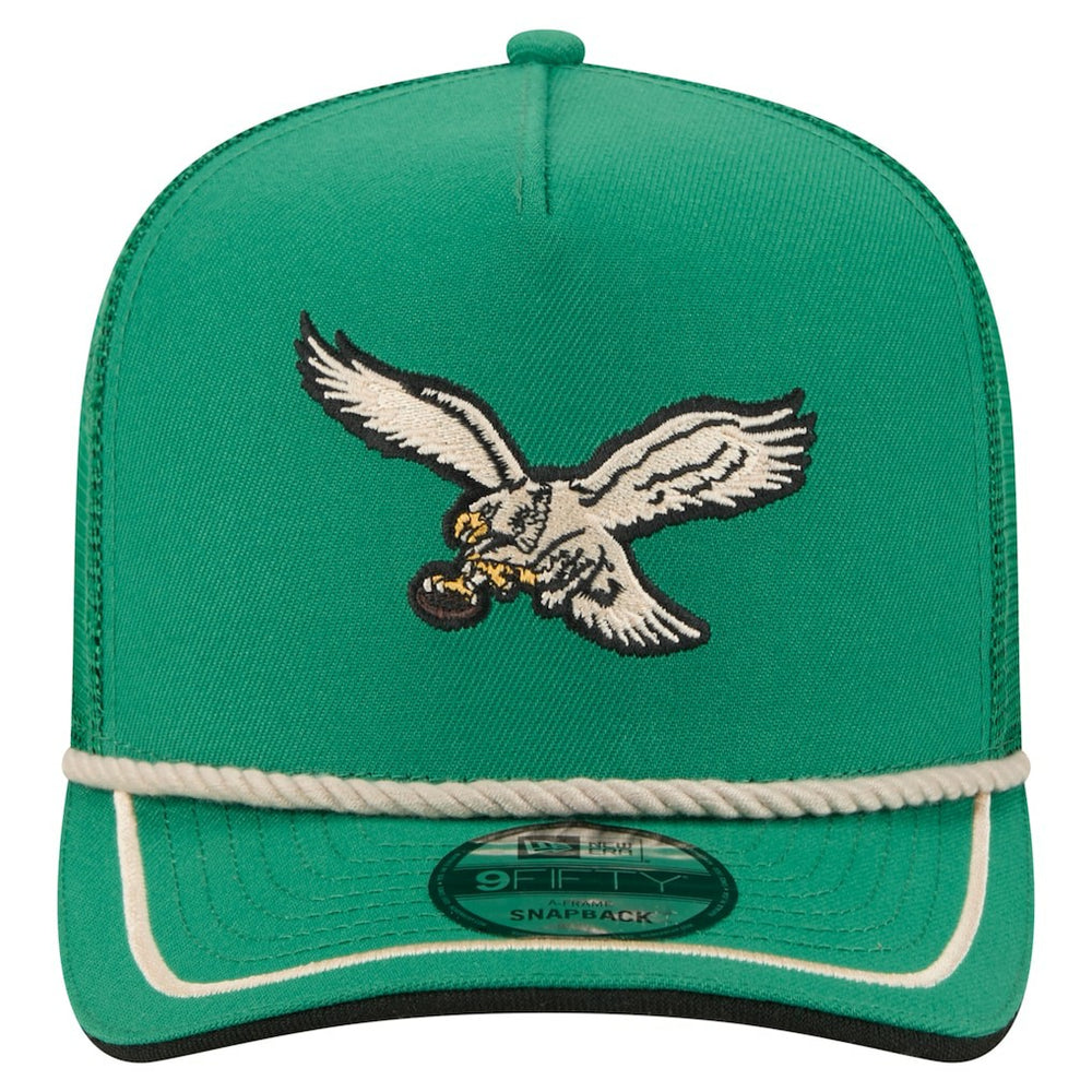Philadelphia Eagles New Era Vintage Team Rope A-Frame Trucker 9FIFTY Snapback Hat Kelly Green | NFL