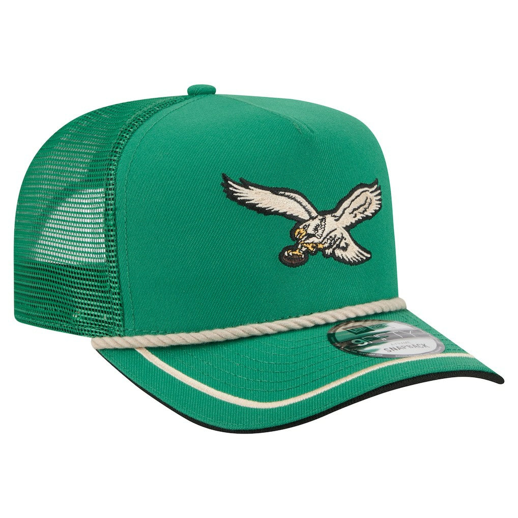 Philadelphia Eagles New Era Vintage Team Rope A-Frame Trucker 9FIFTY Snapback Hat Kelly Green | NFL