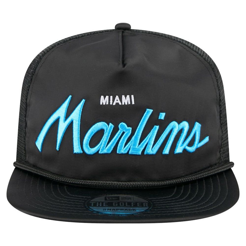 Miami Marlins New Era Retro Satin Script Golfer Adjustable Hat - MLB