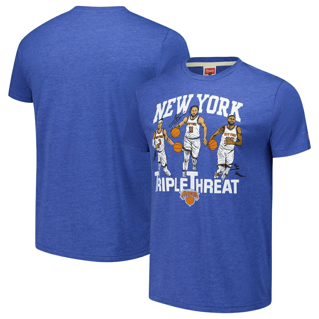 Josh Hart/Mikal Bridges/Jalen Brunson New York Knicks Homage Unisex Triple Threat Tri-Blend T-Shirt Royal - NBA