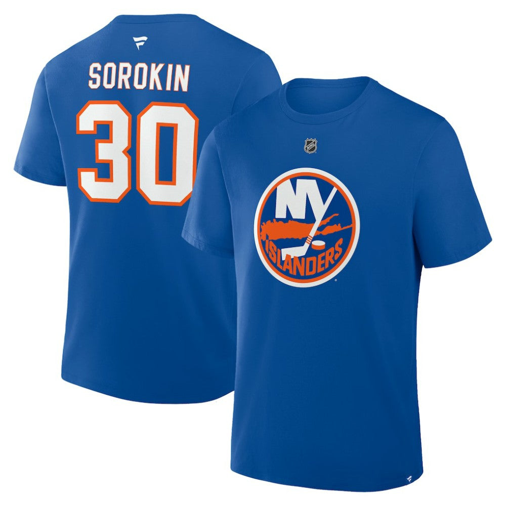Ilya Sorokin New York Islanders Fanatics Authentic Stack Name & Number T-Shirt - Royal - NHL