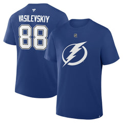 Andrei Vasilevskiy Tampa Bay Lightning Fanatics Authentic Stack Name & Number T-Shirt - Blue - NHL