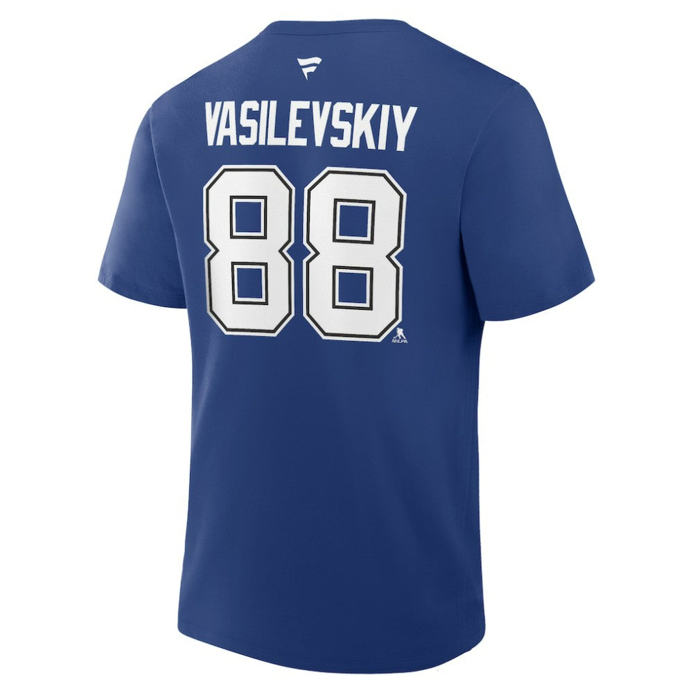 Andrei Vasilevskiy Tampa Bay Lightning Fanatics Authentic Stack Name & Number T-Shirt - Blue - NHL