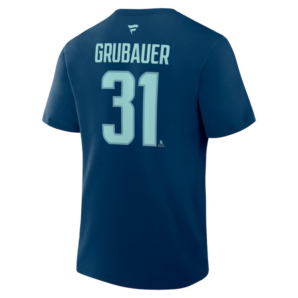 Philipp Grubauer Seattle Kraken Fanatics Authentic Stack Name & Number T-Shirt - Navy - NHL