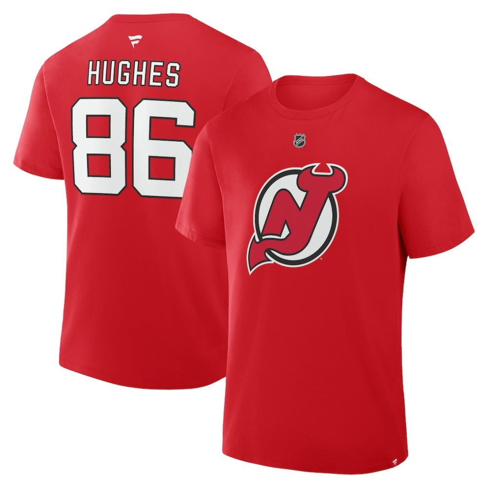 Jack Hughes New Jersey Devils Fanatics Authentic Stack Name & Number T-Shirt - Red - NHL