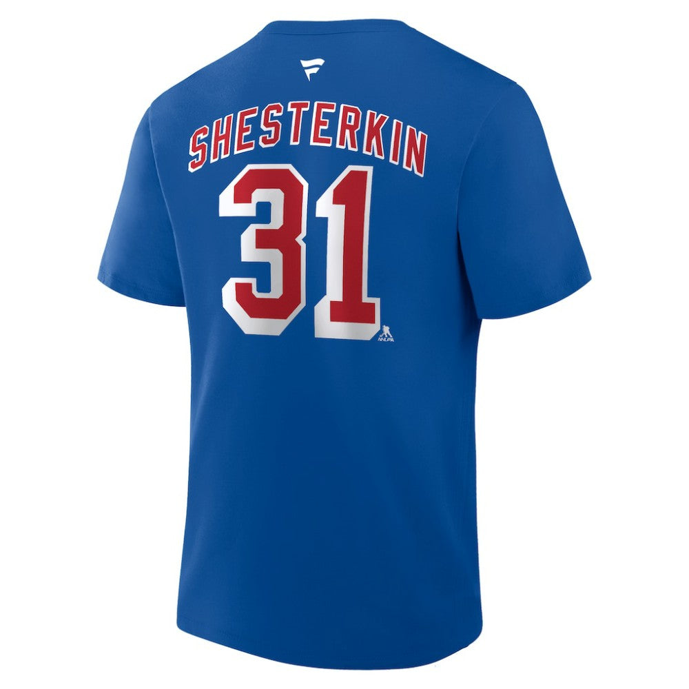 Igor Shesterkin New York Rangers Fanatics Authentic Stack Name & Number T-Shirt - Blue - NHL
