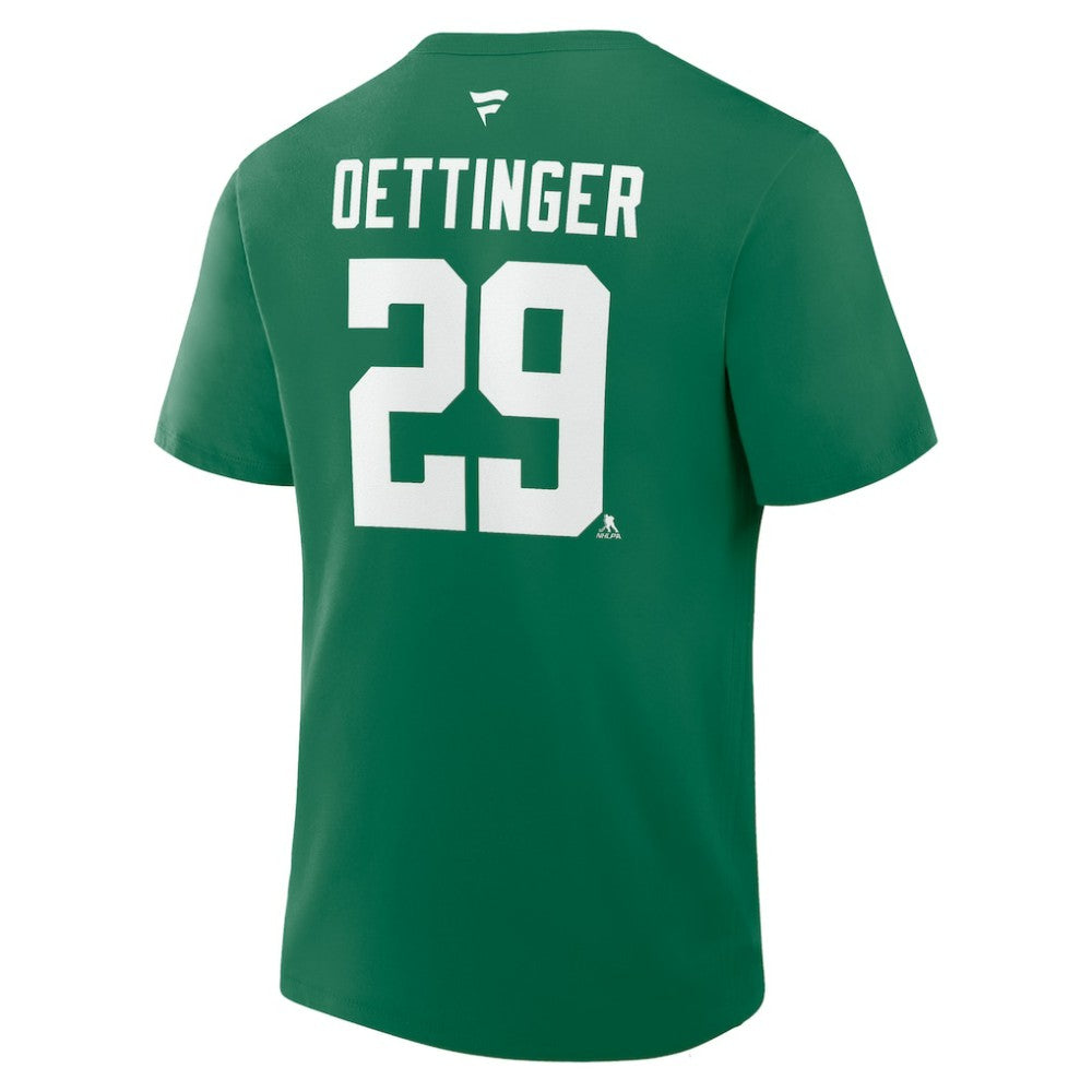 Jake Oettinger Dallas Stars Fanatics Authentic Stack Name & Number T-Shirt - Kelly Green - NHL