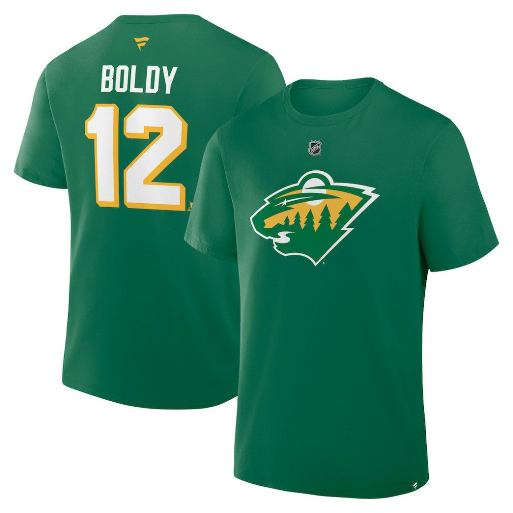 Matthew Boldy Minnesota Wild Fanatics Authentic Stack Name & Number T-Shirt - Kelly Green - NHL