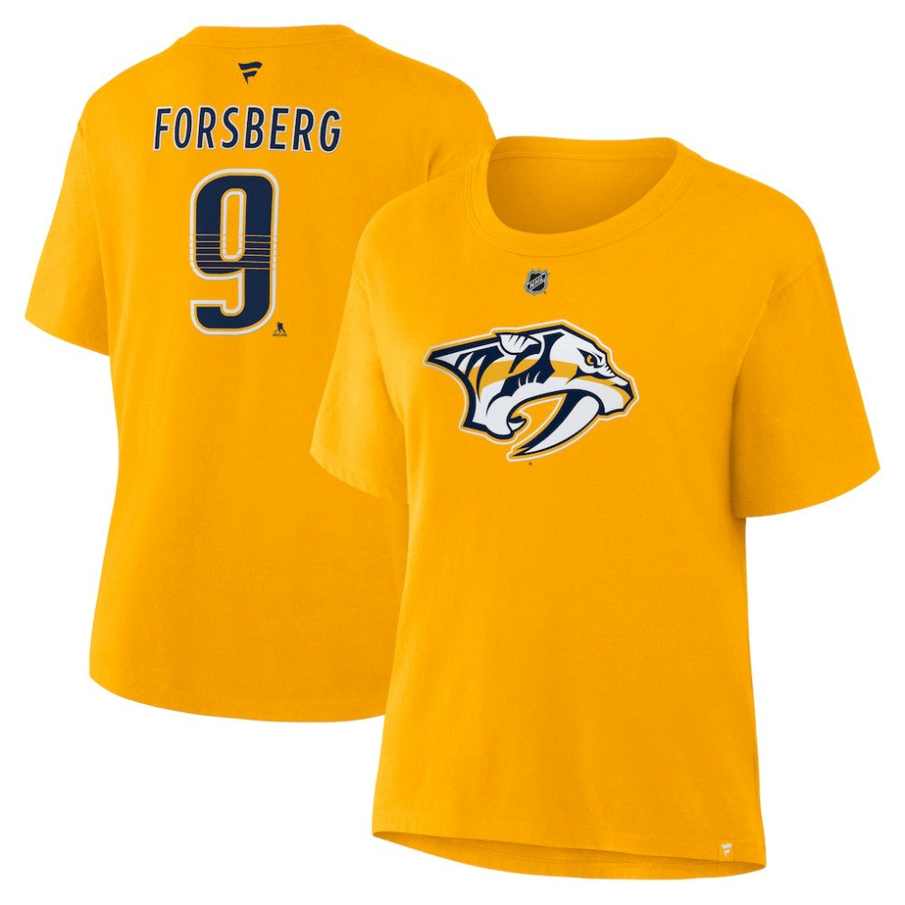 Filip Forsberg Nashville Predators Fanatics Women's Authentic Stack Name & Number T-Shirt - Gold - NHL