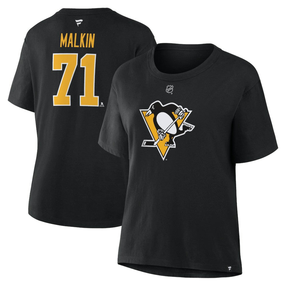 Evgeni Malkin Pittsburgh Penguins Fanatics Women's Authentic Stack Name & Number T-Shirt - Black - NHL