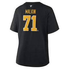 Evgeni Malkin Pittsburgh Penguins Fanatics Women's Authentic Stack Name & Number T-Shirt - Black - NHL