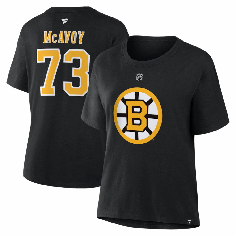Charlie McAvoy Boston Bruins Fanatics Women's Authentic Stack Name & Number T-Shirt - Black - NHL
