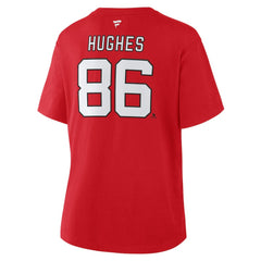 Jack Hughes New Jersey Devils Fanatics Women's Authentic Stack Name & Number T-Shirt - Red - NHL