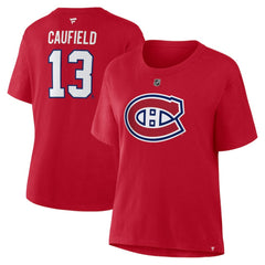 Cole Caufield Montreal Canadiens Fanatics Women's Authentic Stack Name & Number T-Shirt - Red - NHL