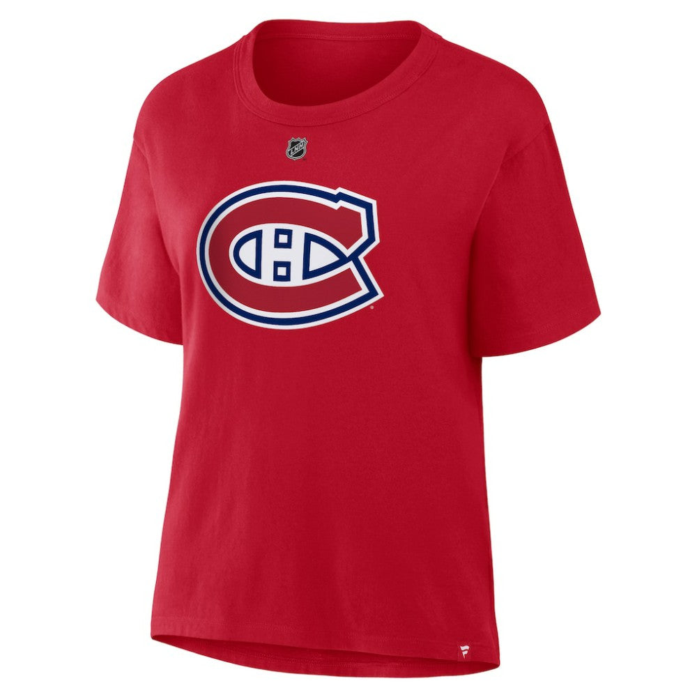 Cole Caufield Montreal Canadiens Fanatics Women's Authentic Stack Name & Number T-Shirt - Red - NHL