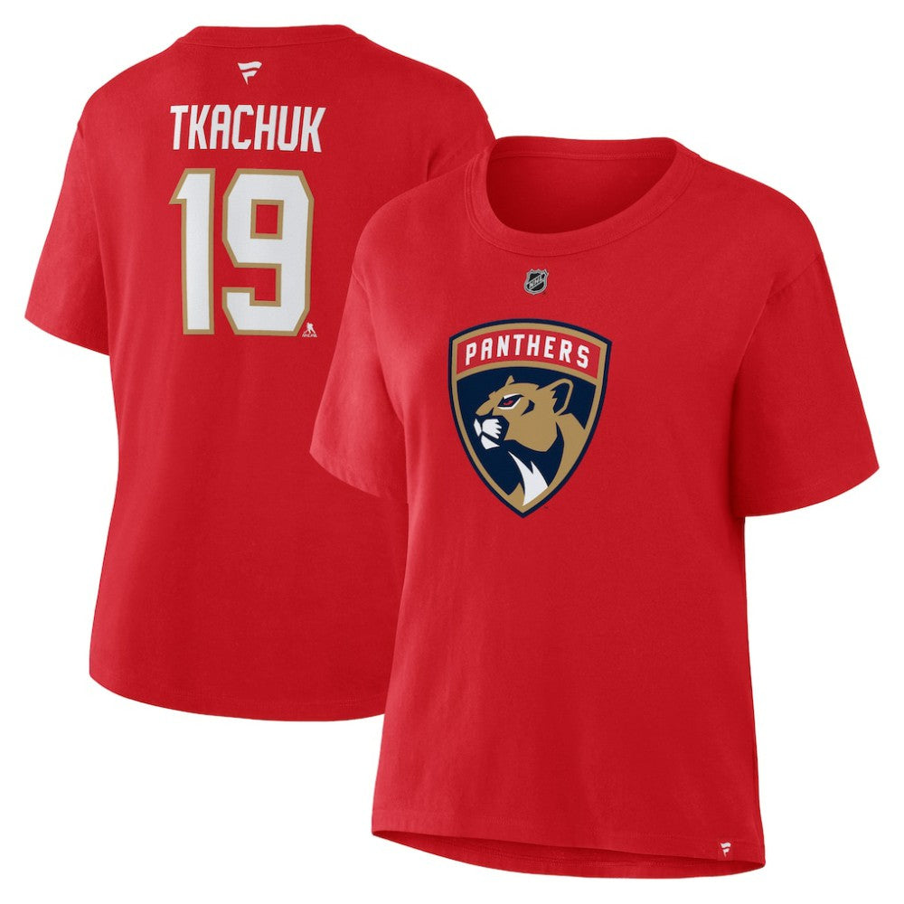 Matthew Tkachuk Florida Panthers Fanatics Women's Authentic Stack Name & Number T-Shirt - Red - NHL