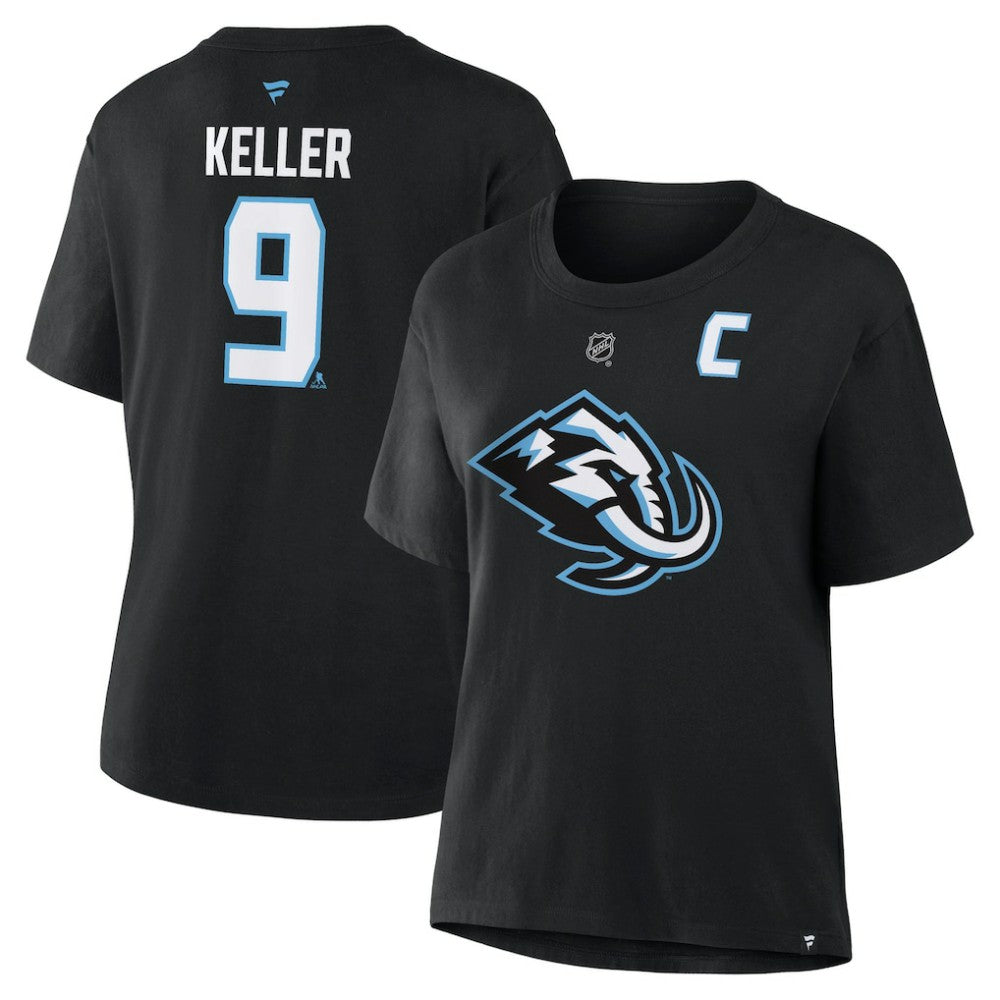 Clayton Keller Utah Mammoth Fanatics Women's Authentic Stack Name & Number T-Shirt - Black - NHL